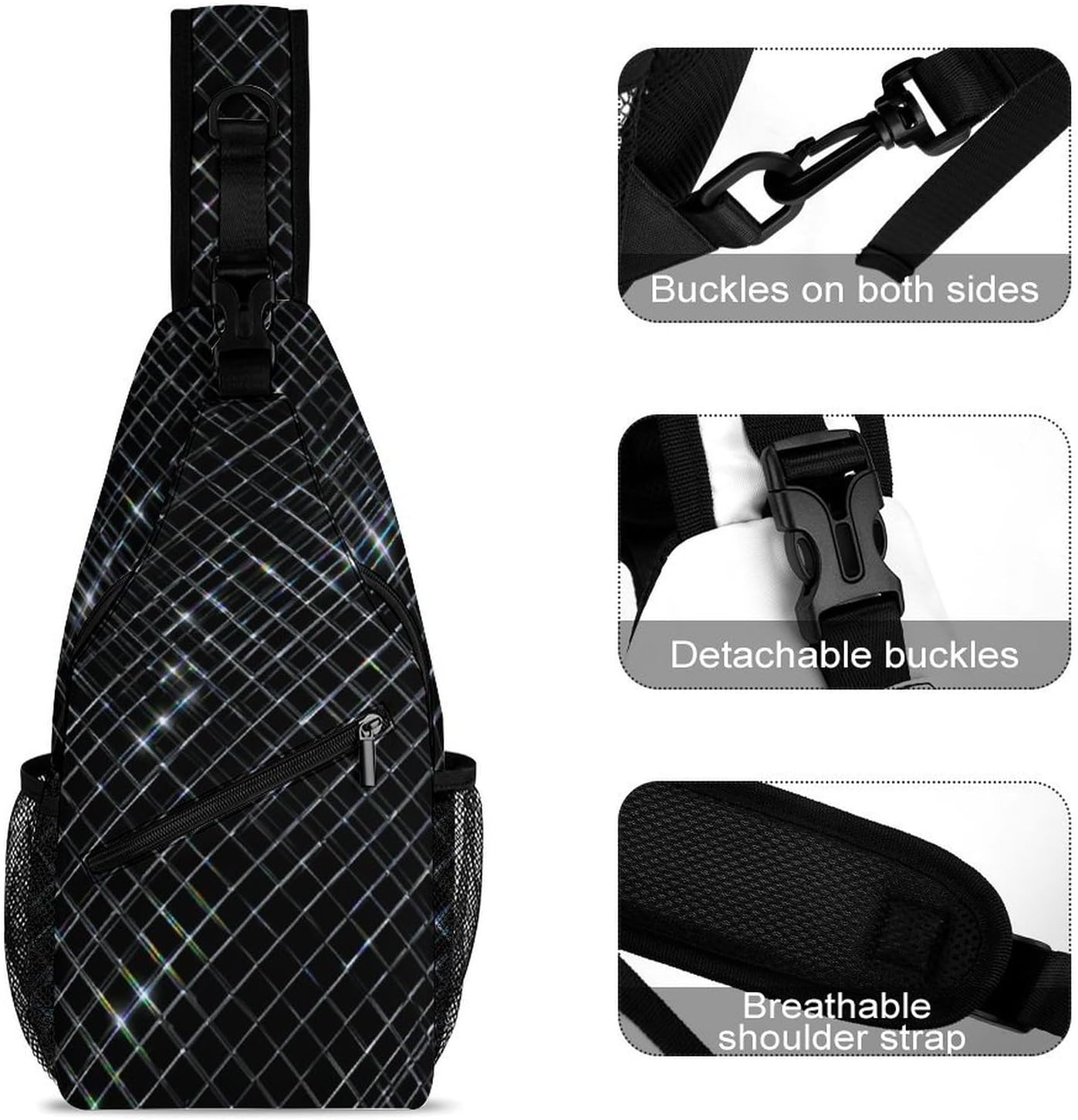 Abstract Grid Sling Crossbody Bag Lightweight Chest Shoulder Backpack for Outdoor Sports