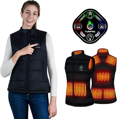 FUNPRO Chaleco térmico para mujer, controlador inteligente 5 en 1, chaleco térmico con diseño de luces (no incluye batería)
