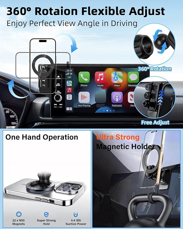 PZK Car Phone Mount for Toyota Sienna 2021-2024 XLE/XSE/Limited/Platinum Accessories 12.3-Inch Screen Fixed Clip Compatible with MagSafe Car Phone Holder with Sunglasses Storage Box 360° Rotation by PZK - Image 4