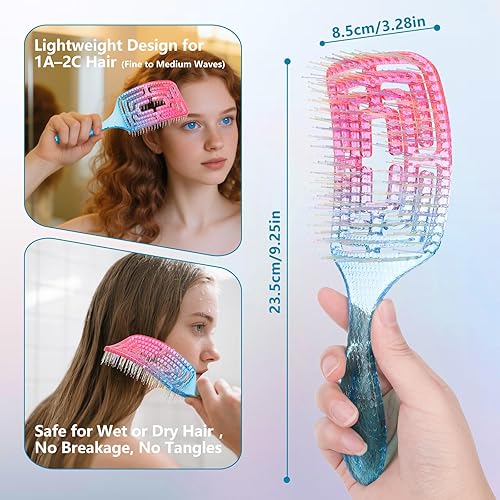 Miniatura 6 de CANDYBRUSH - Cepillo desenredante profesional para cabello 1A-2C, ligero (2.6 onzas), húmedo a seco, libre de estática, apto para viajes, soplado