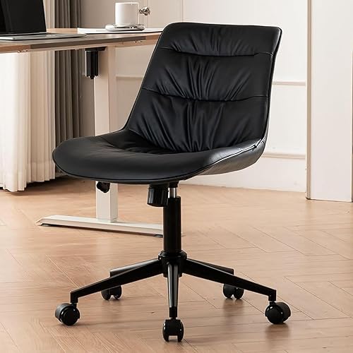 Rowill Silla de oficina ergonómica sin brazos, silla de escritorio de piel sintética con altura ajustable, ruedas giratorias silenciosas, fácil
