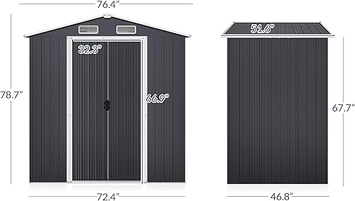 Miniatura 6 de BELLEZE Cobertizo de almacenamiento para exteriores de 6 x 4 pies, cobertizo de jardín reforzado con ventilación de aire, puerta con cerradura,