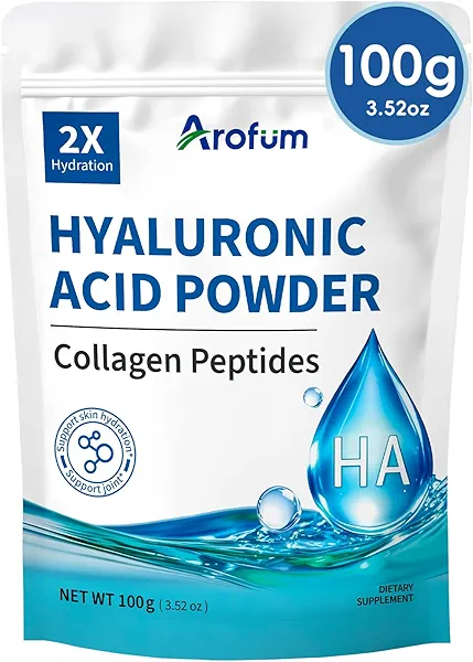 Arofum Hyaluronic Acid Powder, with Collagen Peptides – DIY Hydrating Serum & Skincare Ingredient, Clean Formula, Gluten-Free, No Preservatives – 100g / 3.52oz