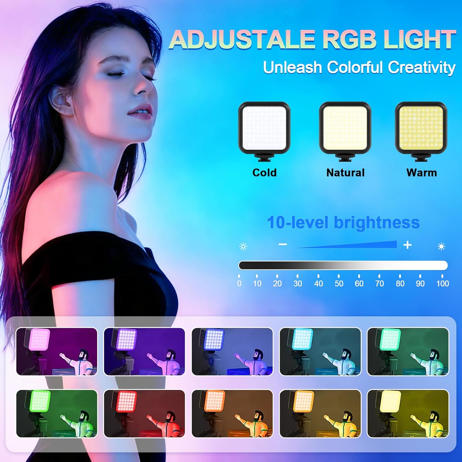 RGB Vlogging Phone Tripod with Mini RGB LED Video Light, Cardioid Microphone, Phone Holder, Compatible with iPhone & Android, for YouTube, TikTok, Instagram & Live Streaming