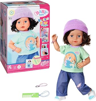 BABY born Brother Play & Style 835418-43cm Doll with Posable Head and Body - Features 7 Lifelike Functions and 5 Accessories - Suitable for Kids From 4+ Years