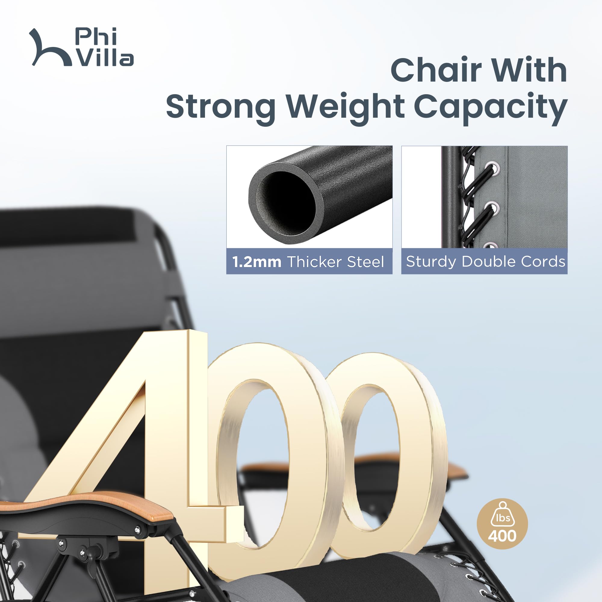 PHI VILLA XXL Zero Gravity Chair - Extra Wide 30-inch Padded Patio Recliner