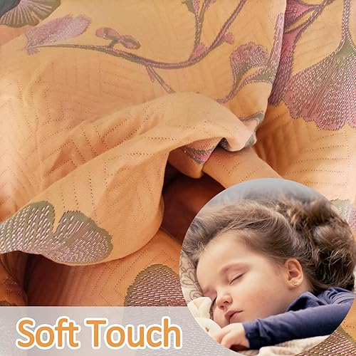 Miniatura 4 de Colcha reversible de Ginkgo, ligera, de muselina de algodón, suave y transpirable, para todas las estaciones, ropa de cama tamaño Queen, lavable a