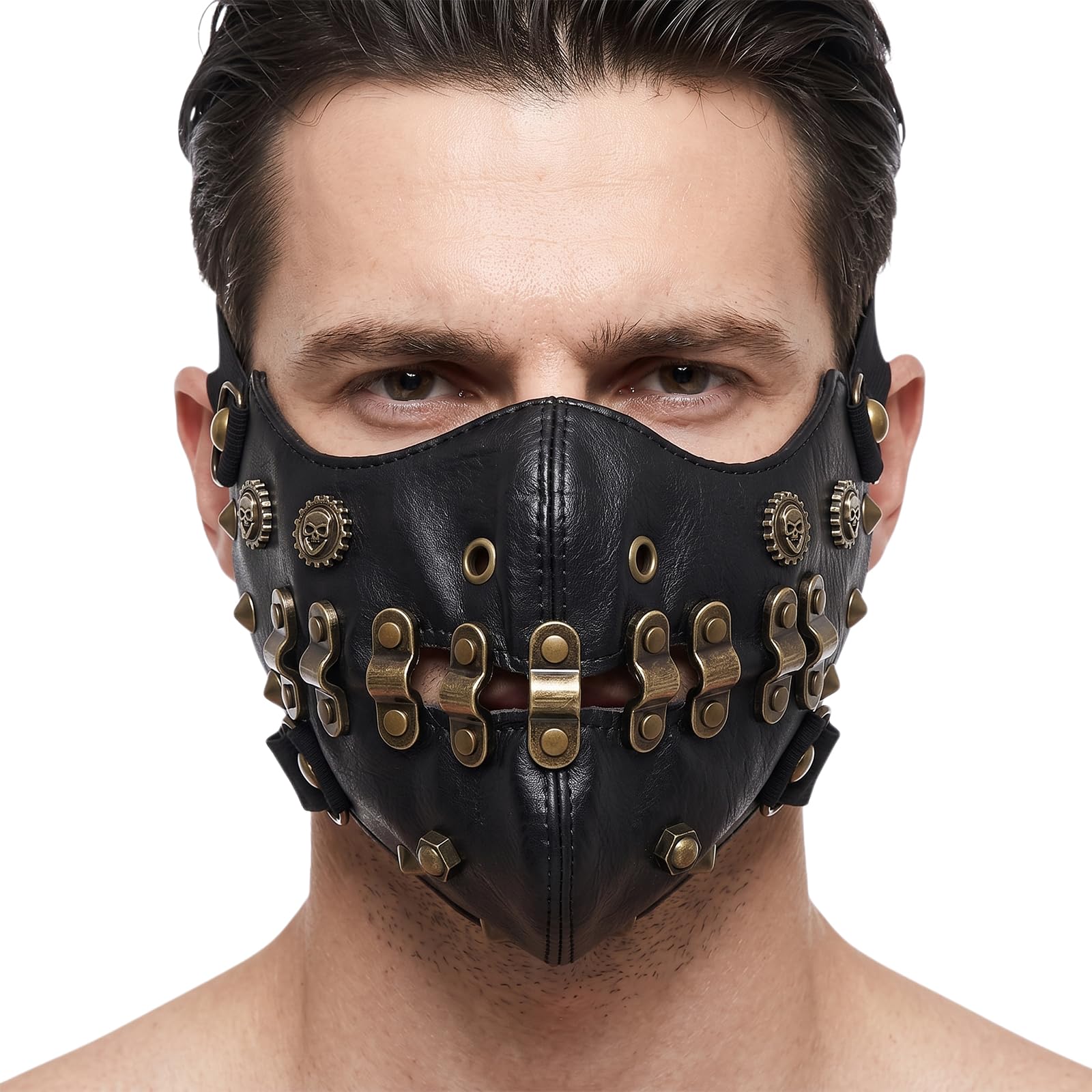 Steampunk Studded Half Face Mask Gothic Spike Studs Skull PU Leather Mask