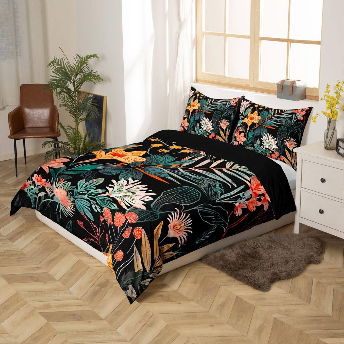 Homewish Kwiatowy król pościel hipisowski funky kwiat poszewka na kołdrę zestaw dla dzieci nastolatków vintage boho poszwa na kołdrę zestawy pościeli