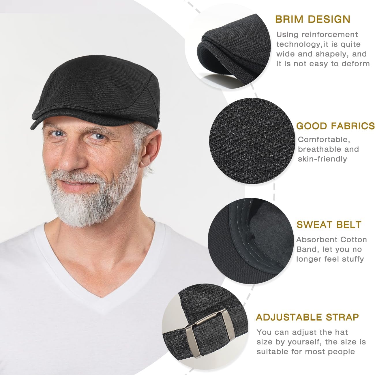 Newsboy Hats for Men Flat Cap Adjustable Irish Cabbie Ivy Driving Hunting Hat