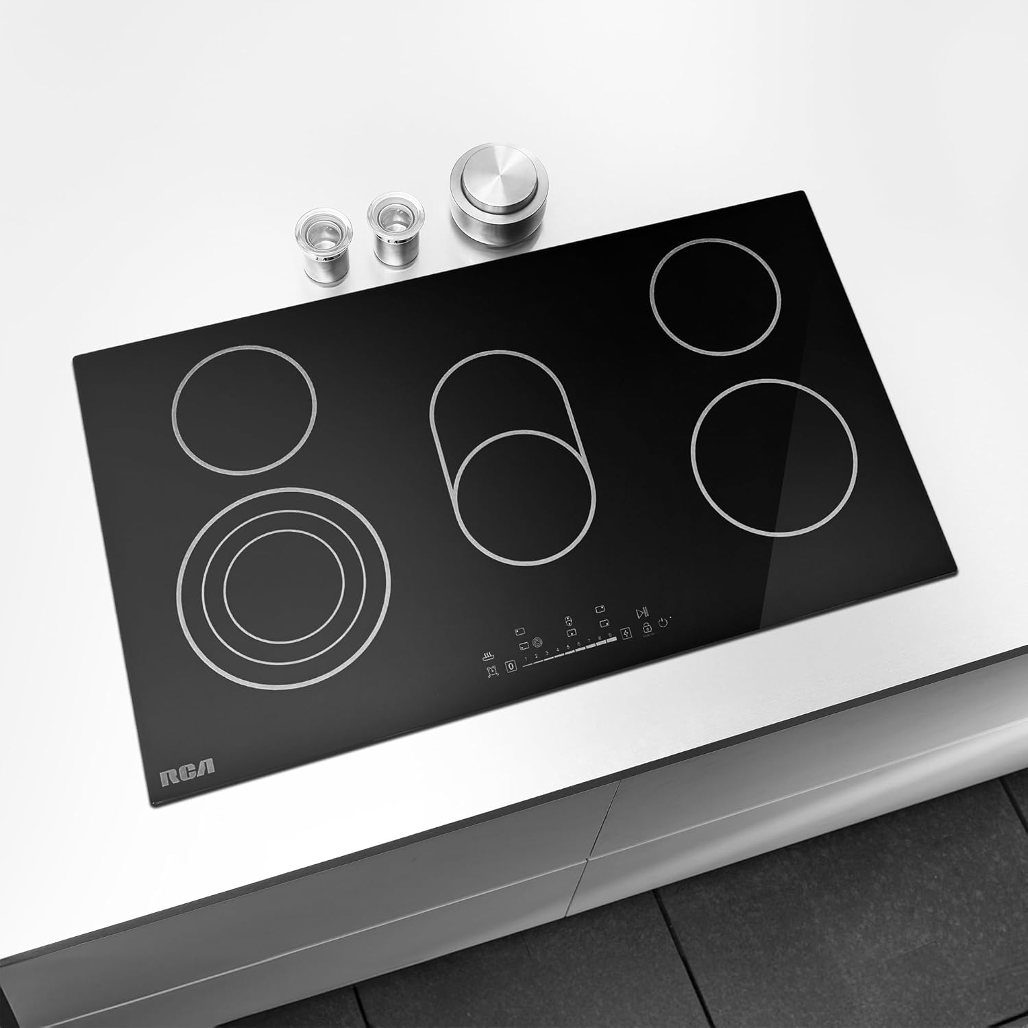 RCA R-CTES365 36 in. Sterling Collection Drop-In Electric Ceramic Glass Cooktop, 5 Burners, Triple Zone Element, Sync Burner, Black