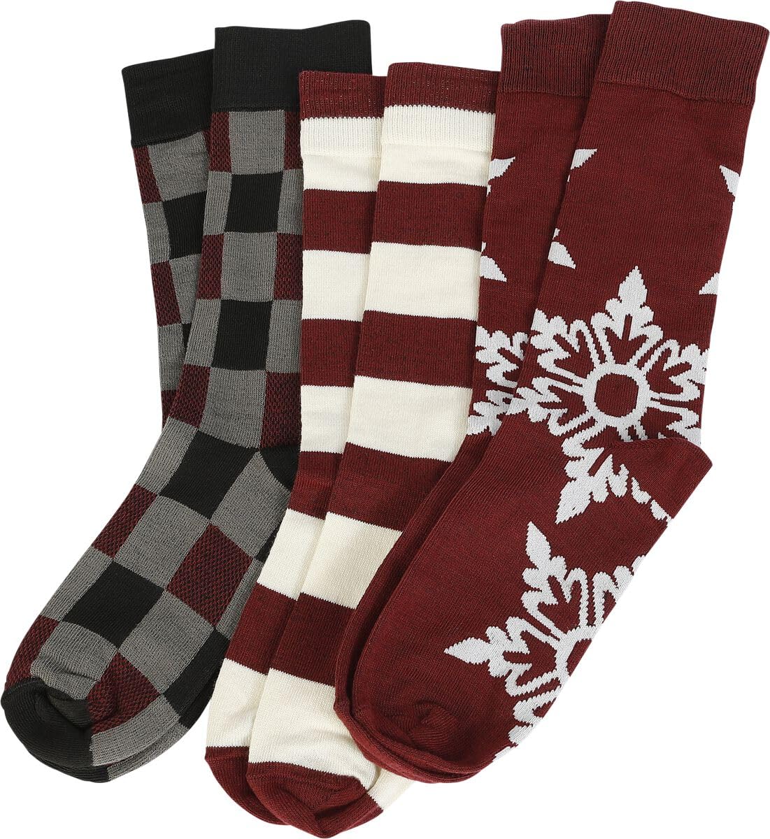 Urban Classics Christmas Snowflakes Socks 3-Pack, Burgundy, 43-46