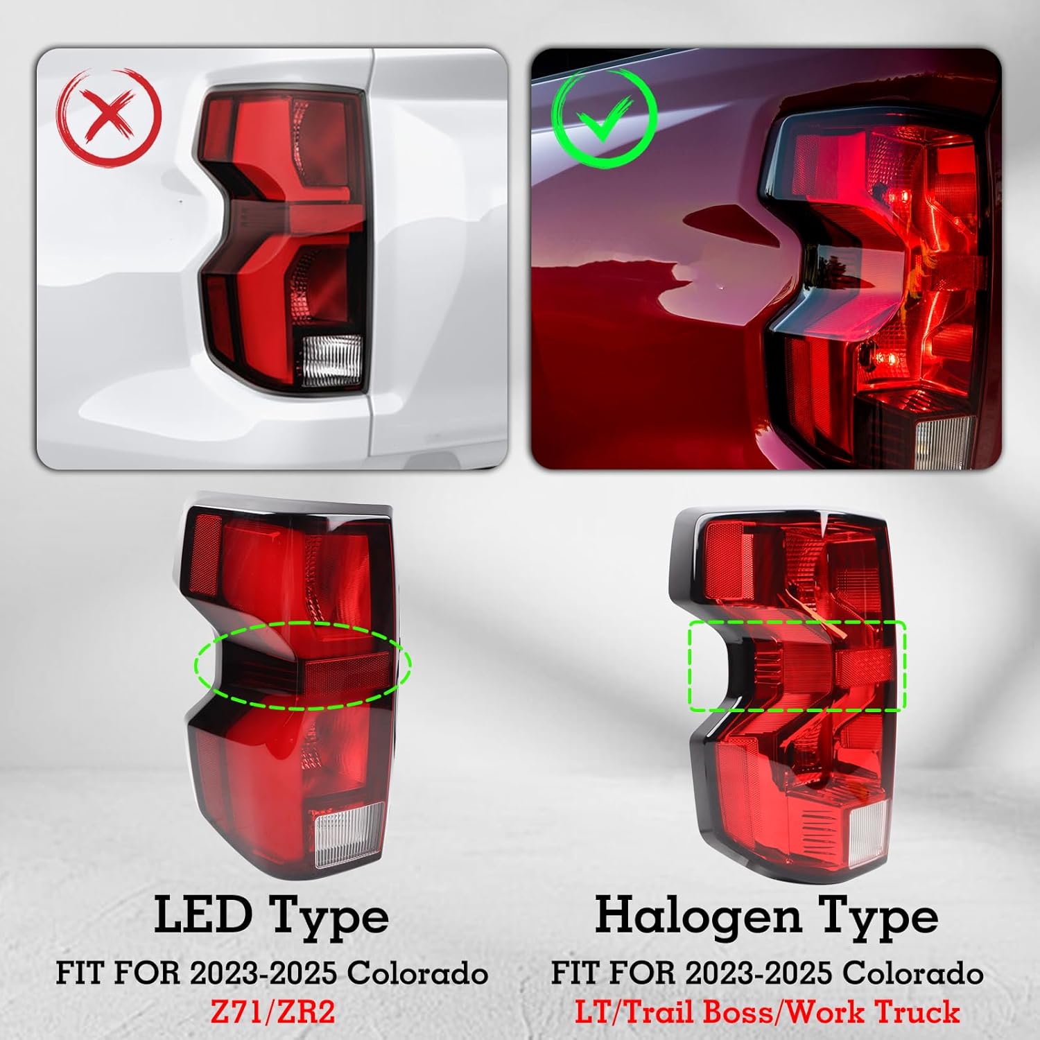 LH Halogen Tail light With Bulb Harness Assembly Compatible with 2023-2024 Chevy Colorado LT/Trail Boss/Work Truck Incandescent Chevrolet Tail Lamp Left Driver Side 85651742 GM2800325