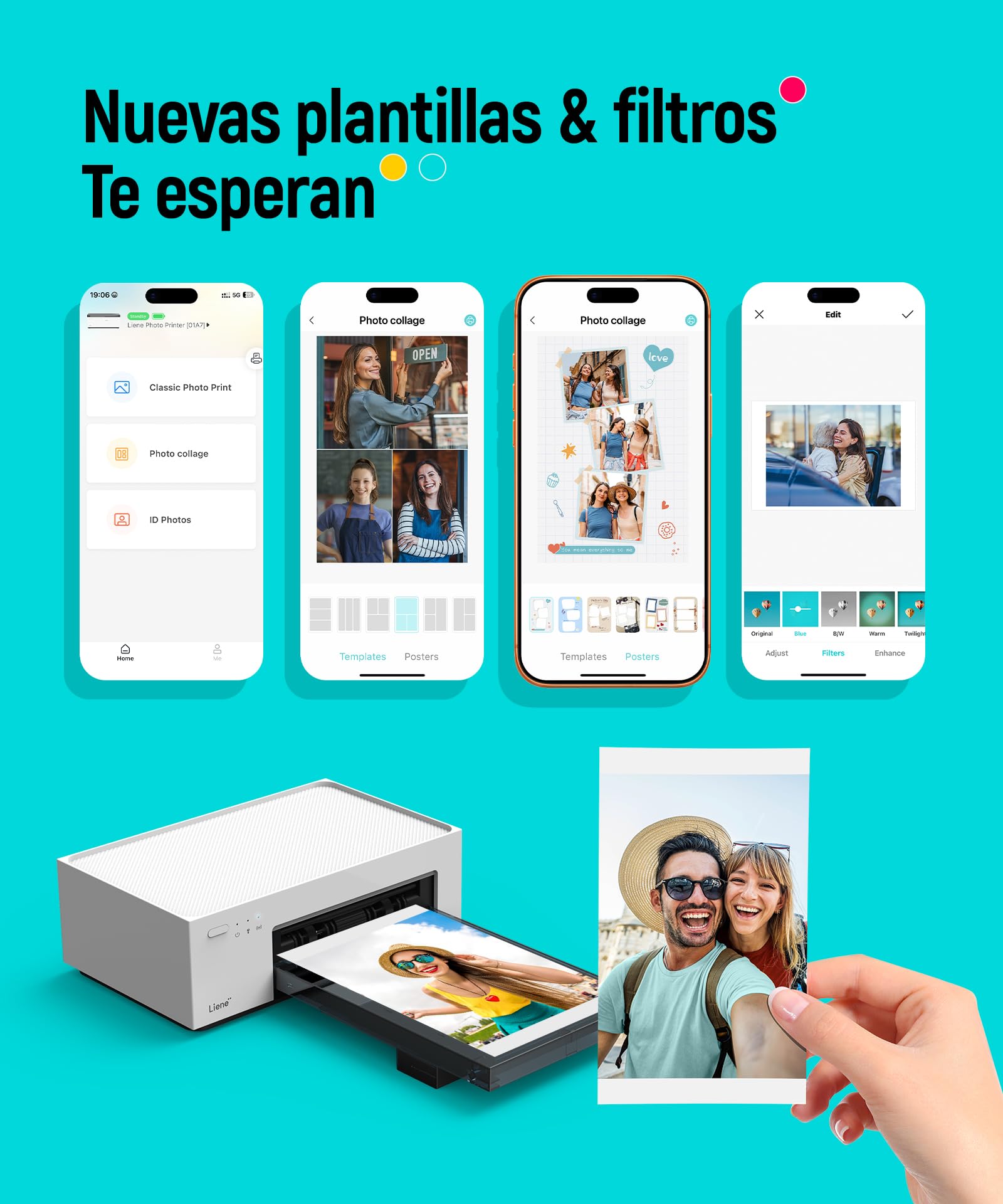 Liene Amber M100 Impresora Fotográfica, 10 X 15 WiFi Impresora Fotográfica Instantánea para PC/iPhone/Android, con 20 Papeles Fotográficos/Cartucho, Impresión a Sublimación, 300DPI, Impresora Móvil