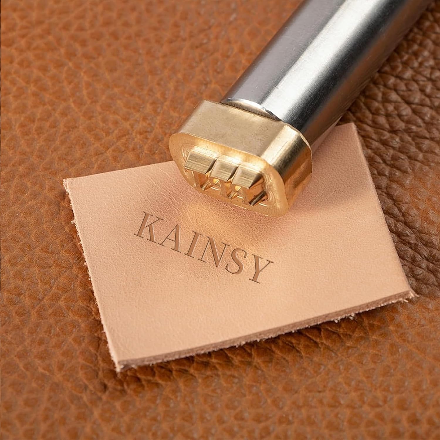 KAINSY Custom Leather Stamp, Personalized Metal Leather Stamp with Your Own Design, Create Unique Imprints in Leather, Hammer Press with Handle, HandCrafter Lovers Gift, Leathercraft Tools(1 inch)