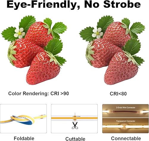 Miniatura 3 de COB - Tira de luces LED 5760 LED, 40 pies, 3000 K, regulables, luz blanca cálida, brillante, para dormitorio, encimera, debajo del gabinete, cocina