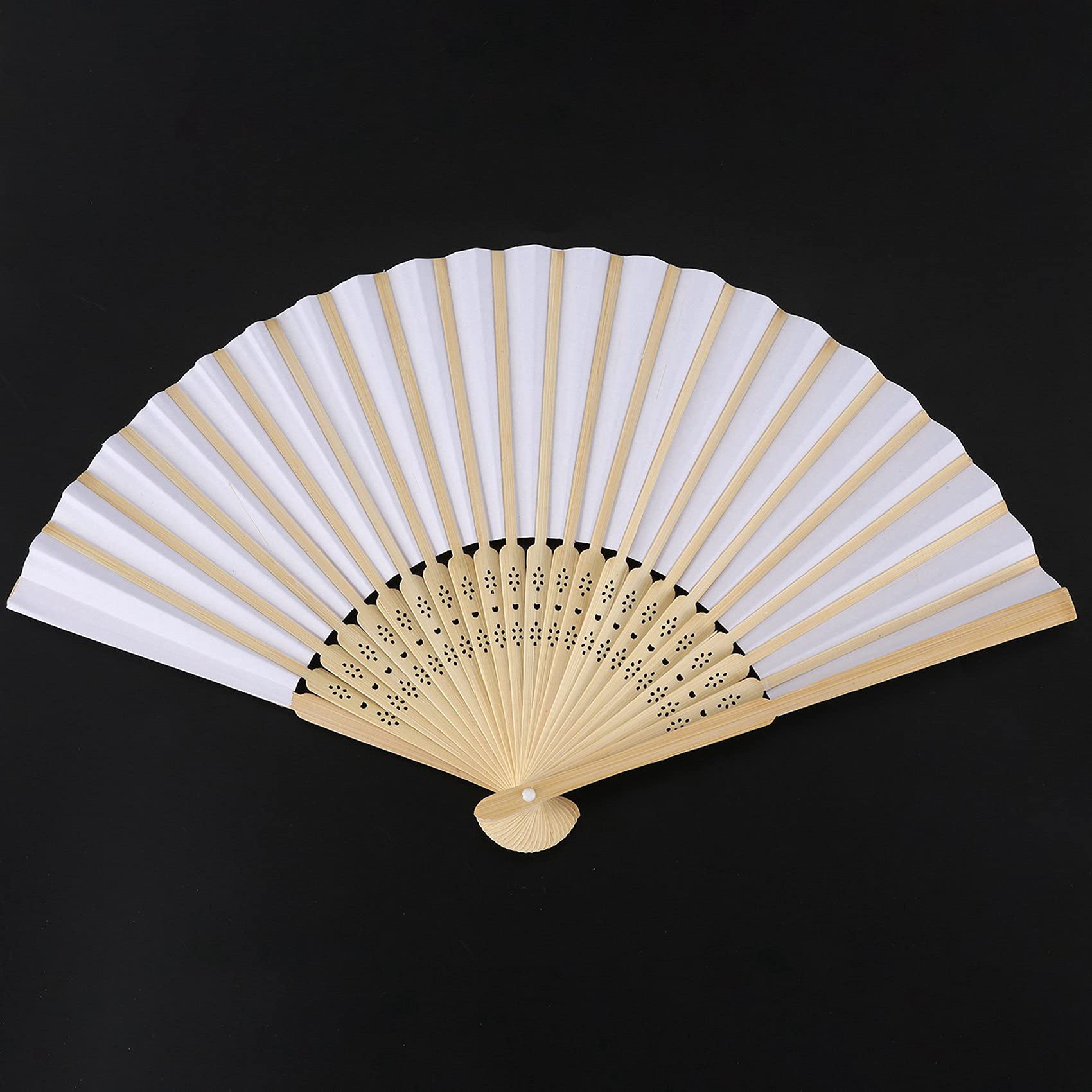100 Stück weiße, faltbare elegante Papierfächer für Hochzeit, Party, Gastgeschenke, 21 cm ()