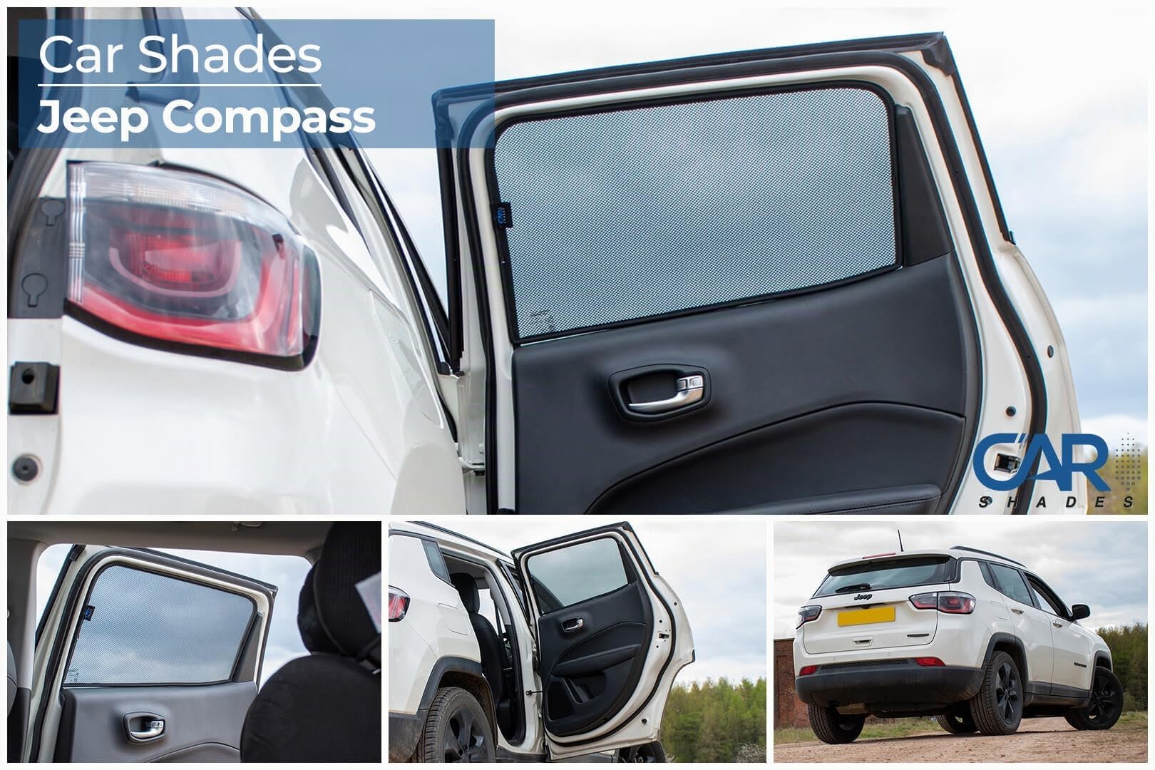 Set de Car Shades (portes arrières) compatible avec Jeep Compass (MX) 2017- (2-pièces) - Pare-soleil sur mesure pour voiture, Noir