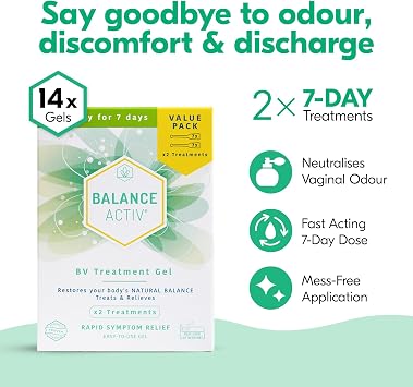 Balance Activ BV Gel, Bacterial Vaginosis Treatment for Women, Value Pack | BV treatment rapidly relieves odour, discomfort & discharge; antibiotic-free; 14 pre-filled applicators; 2 treatments