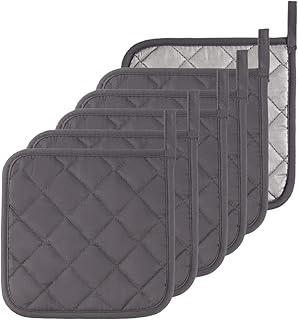 Kitchen Pot Holders Set Heat Resistant Pure Cotton Potholders Kit Trivets Large Coasters Hot Pads Terry Pot Holders for Everyday Cooking and Baking by 7 x 7 Inch Set of 6 Grey