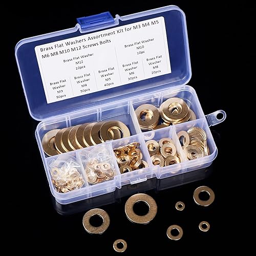 Miniatura 5 de Kit de juntas de arandela plana de latón  Surtido de 210 piezas de arandelas para tornillos y pernos M3, M4, M5, M6, M8, M10 y M12