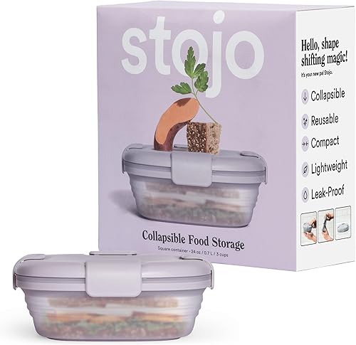 Miniatura 23 de STOJO Caja de sándwiches plegable – 24 onzas, recipiente reutilizable de almacenamiento de alimentos, cuenco de silicona para alimentos Aguamarina