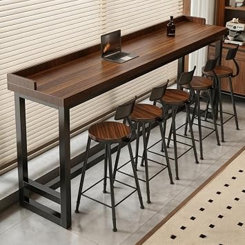 41 Inch Narrow Bar Table with Solid Wood Top - Tall Counter Height Dining Bar Table on Metal Frame, Saving Pub Table for Kitchen,Living Room,Behind Couch or Coffee ShopChair Not Included