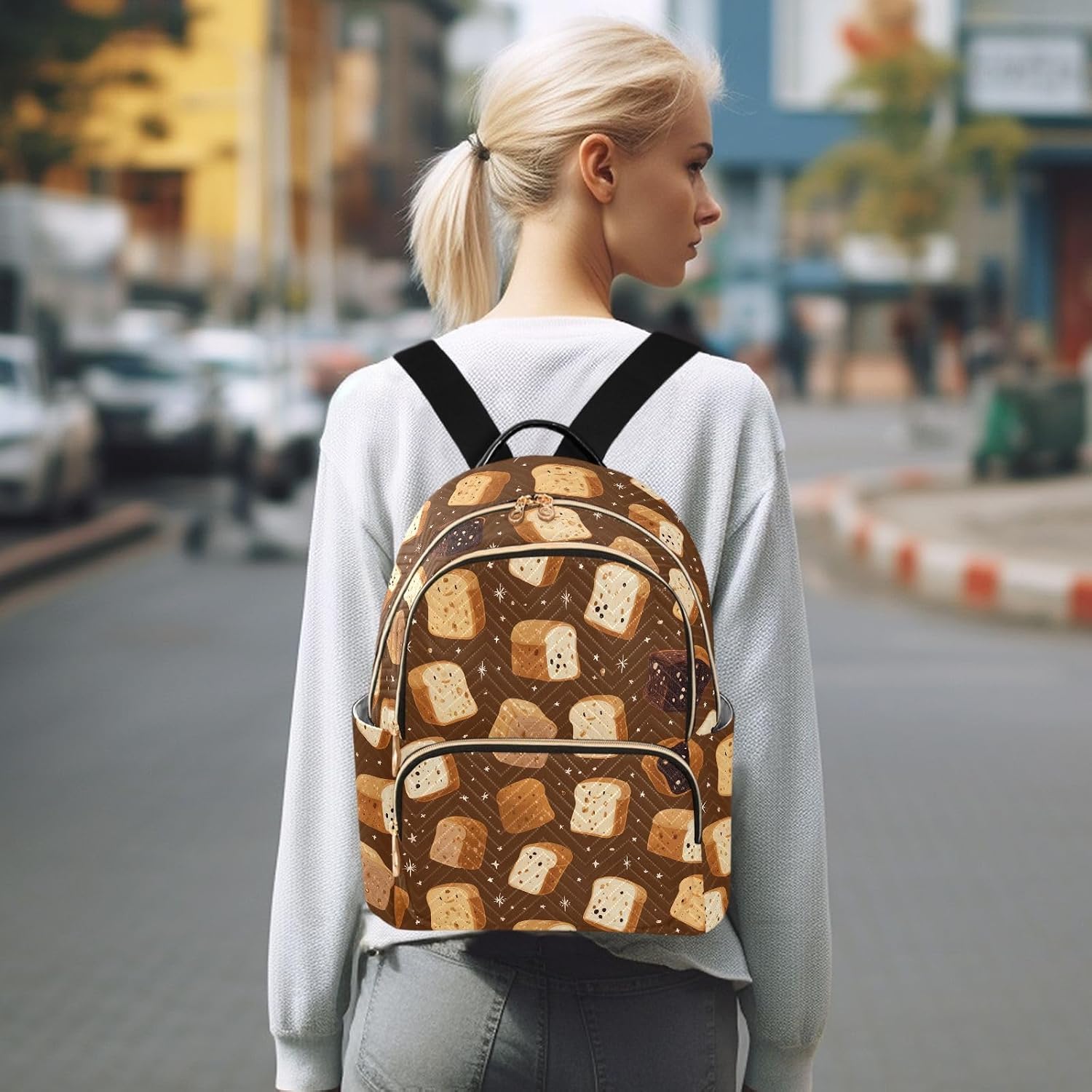 Nut Toast Pattern Backpack Purse for Women Shoulder Bag Fashion Daypack Ladies Handbag Lightweight Travel Bag Rucksack
