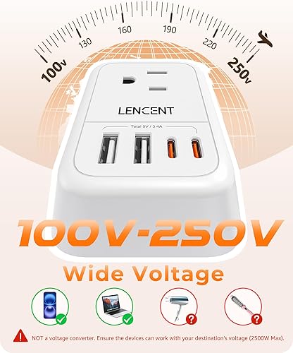 Miniatura 5 de LENCENT Adaptador de enchufe de viaje europeo, adaptador de enchufe plegable de EE. UU. a Europa con 4 tomas, adaptador de cargador de 4 USB (2 USB