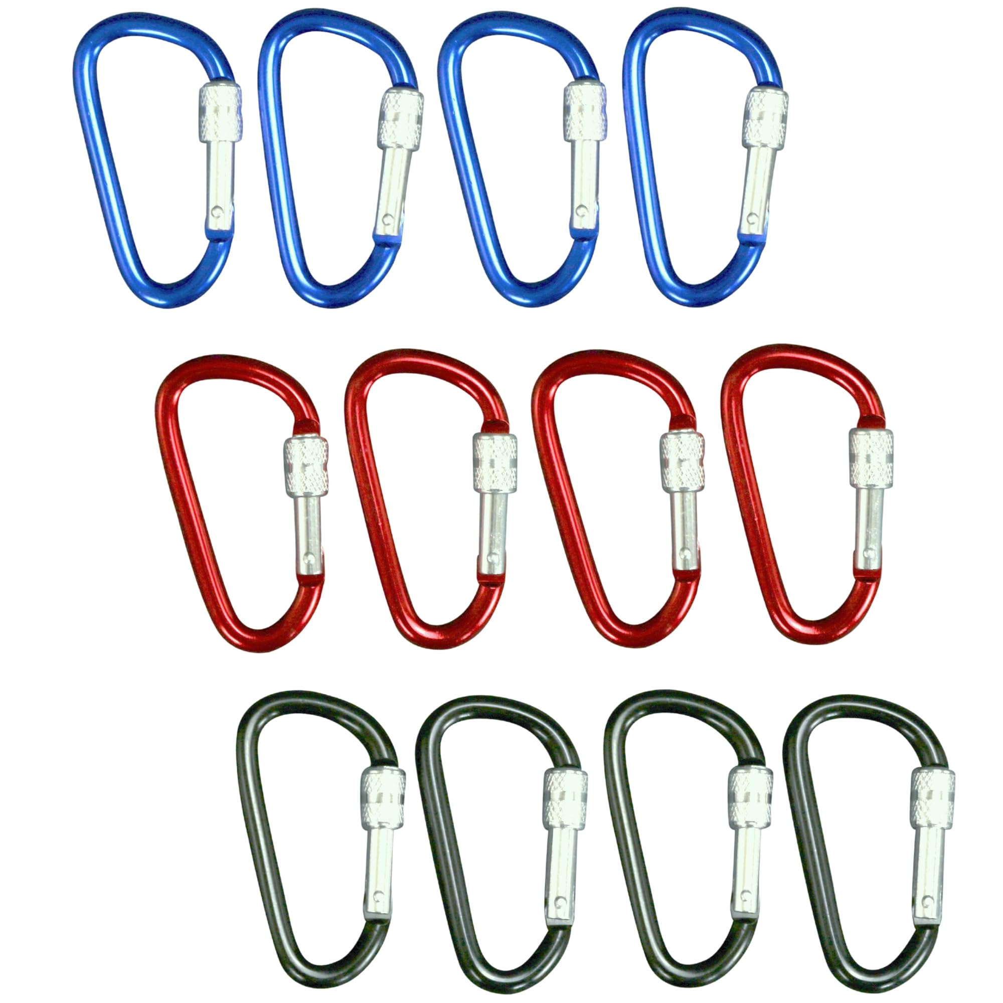 Harrier Hardware Mosquetón de aluminio con clip en D de bloqueo, 3 colores, paquete de 12