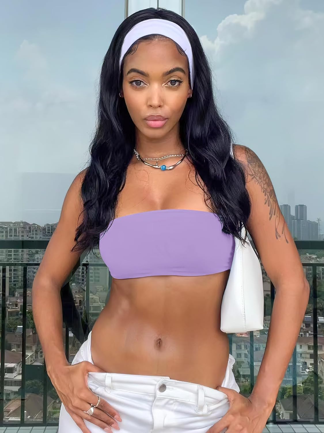 VOYJOY Women Strapless Bandeau Bra Wireless Padded Sports Bra Tube Top Seamless Stretchy Workout Bralette - Image 5