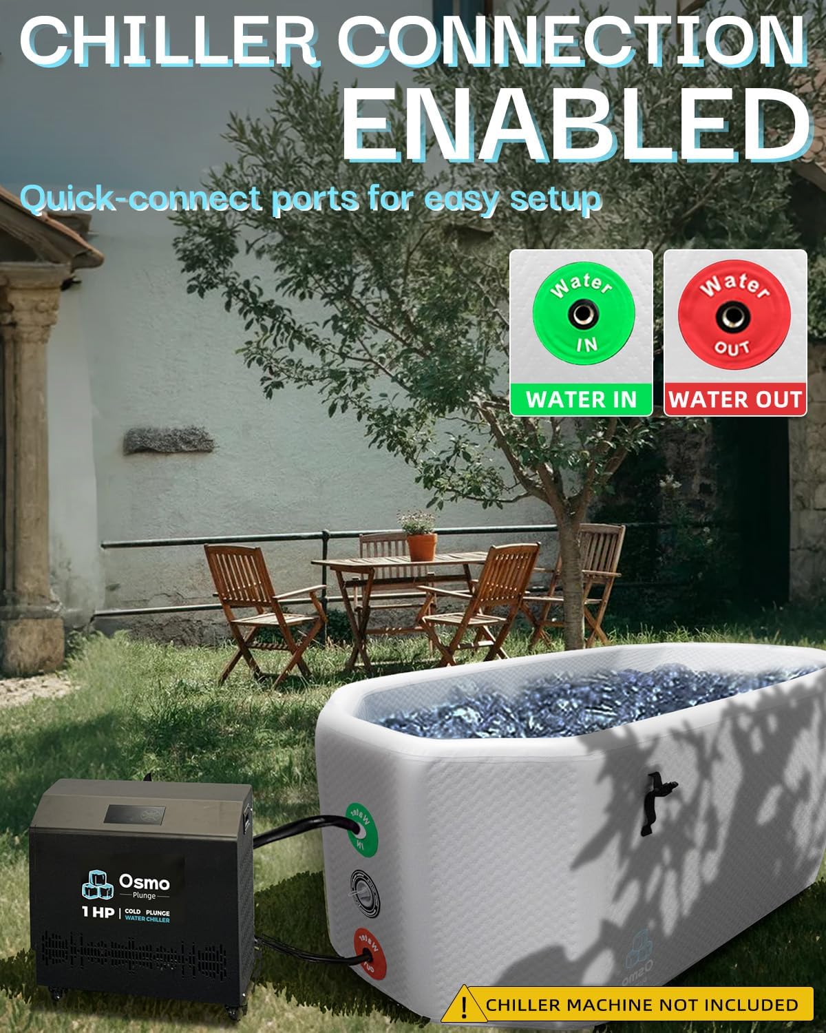 Inflatable Reclining Ice Bath Tub for Athletes Water Chiller Compatible Ergonomic Cold Plunge Tub for Recovery with Insulated Lid, Groundsheet, Backpack, Drop Stitch Construction, 120 Gallon