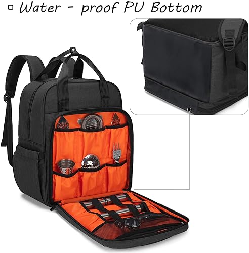 Miniatura 9 de CURMIO Kit de camarero mochila con compartimentos acolchados para vino y coctelera, bolsa de transporte de viaje para juego de herramientas de bar,