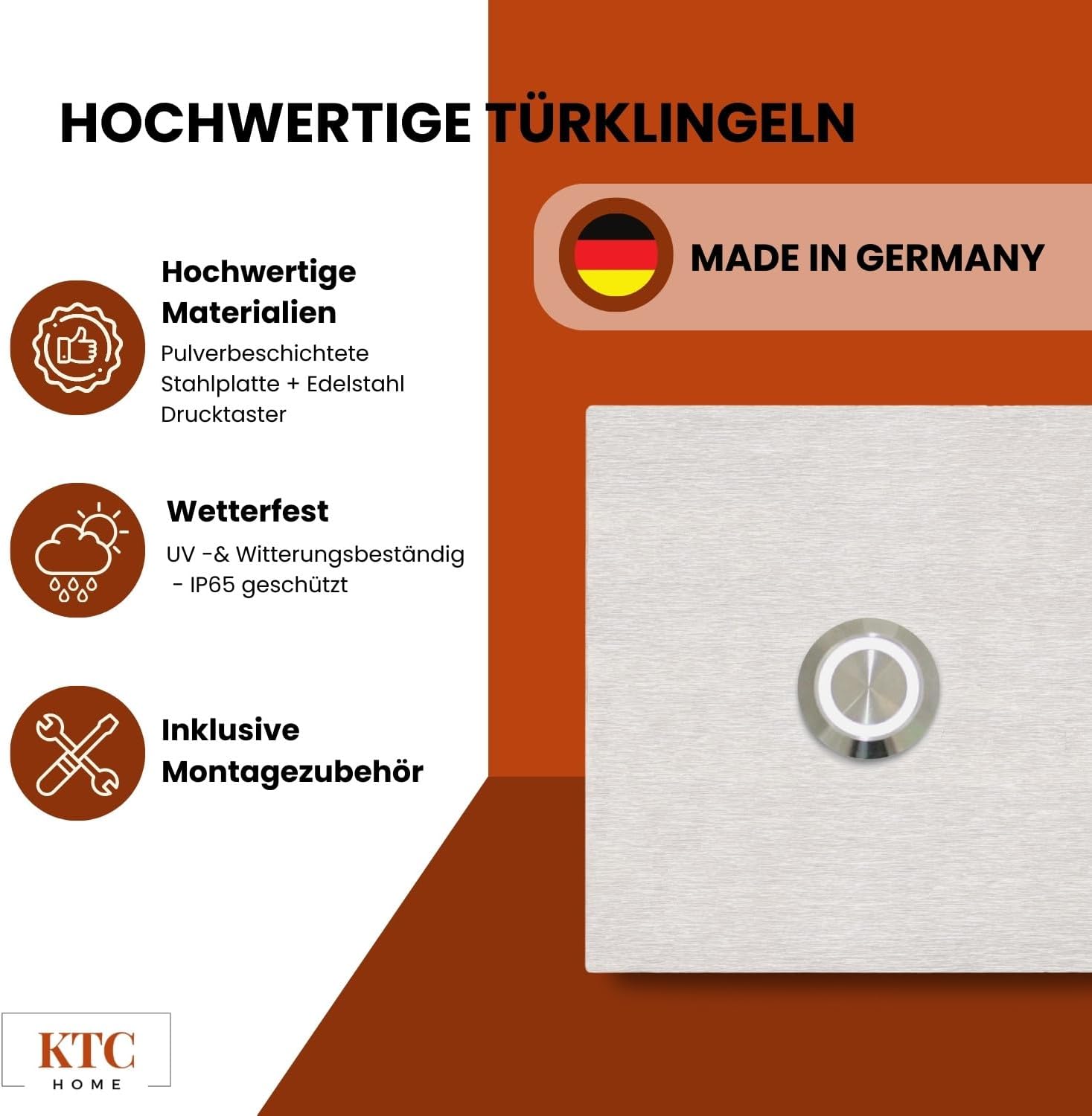 Premium Doorbell Stainless Steel Flat Push Button 7 x 7 cm UV and Weather Resistant