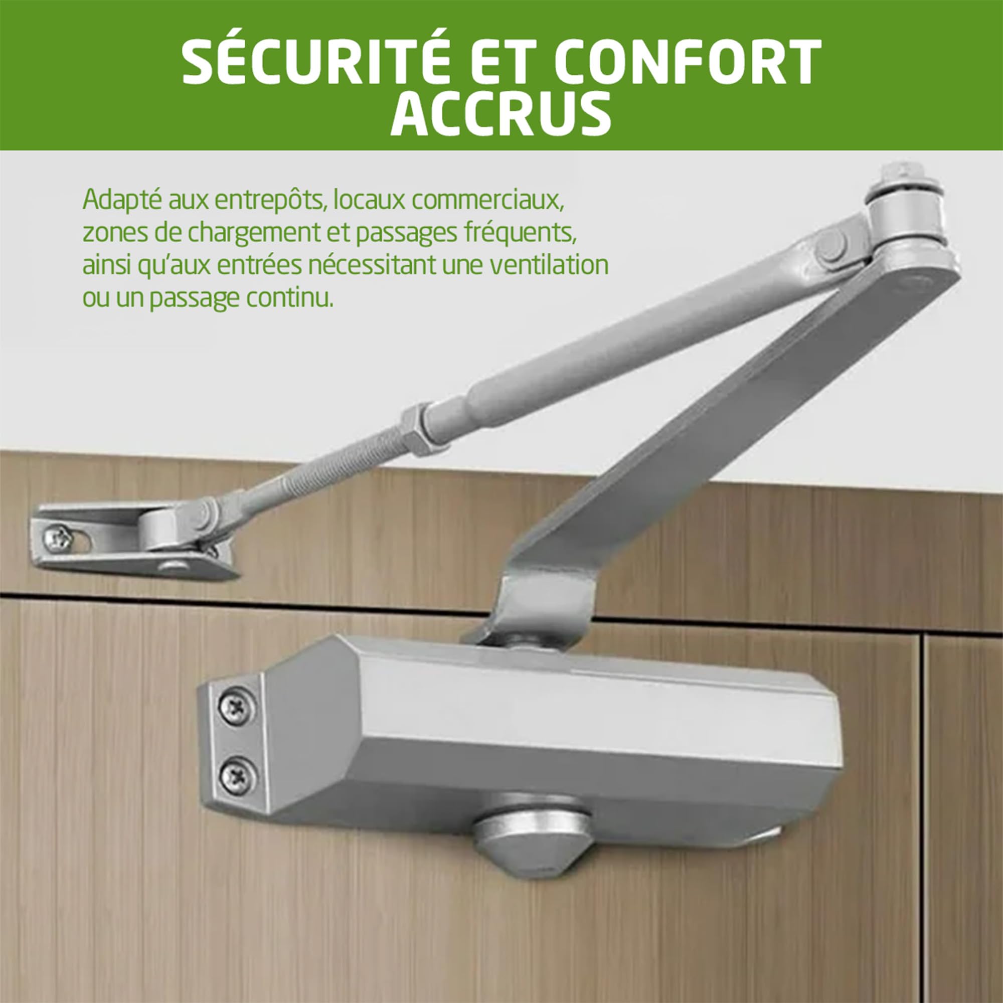 Amig - Ferme-porte automatique pour portes d'un poids maximal de 40 kg et d'une largeur maximale de 85 cm - Avec rétention | En aluminium argenté | Évite les accidents | Vis incluses