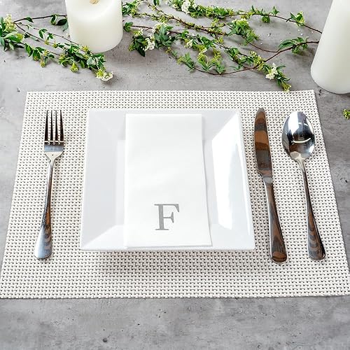 Miniatura 407 de Luxenap - Toallas de invitados de 15.8 x 7.9 pulgadas, 50 toallas de mano con letras plateadas, letra "P", fuente Sans Serif, servilletas de papel