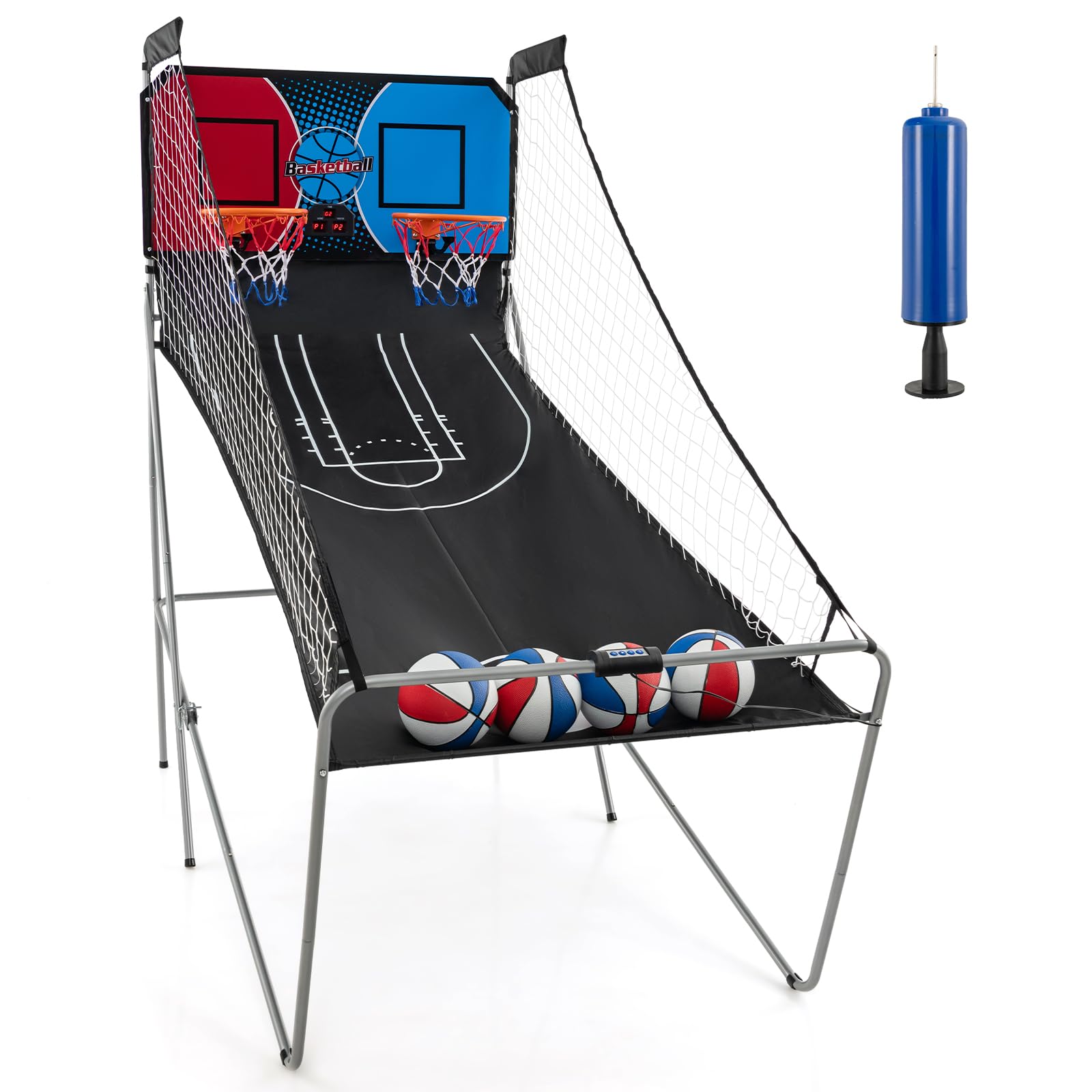 Giantex Dual Shot Electronic Basketball Arcade Game with 8 Game Modes, 4 Balls, 2 Hoops, Air Pump, LCD Scoreboard for Adults and Kids