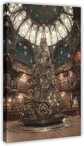 UZWGG 1pcs Framed Wall Art Retro Christmas Tree with Metal Sheet Picture Wall Decor Print on Canvas Cyberpunk Interior Decor Artwork for Men's Cave