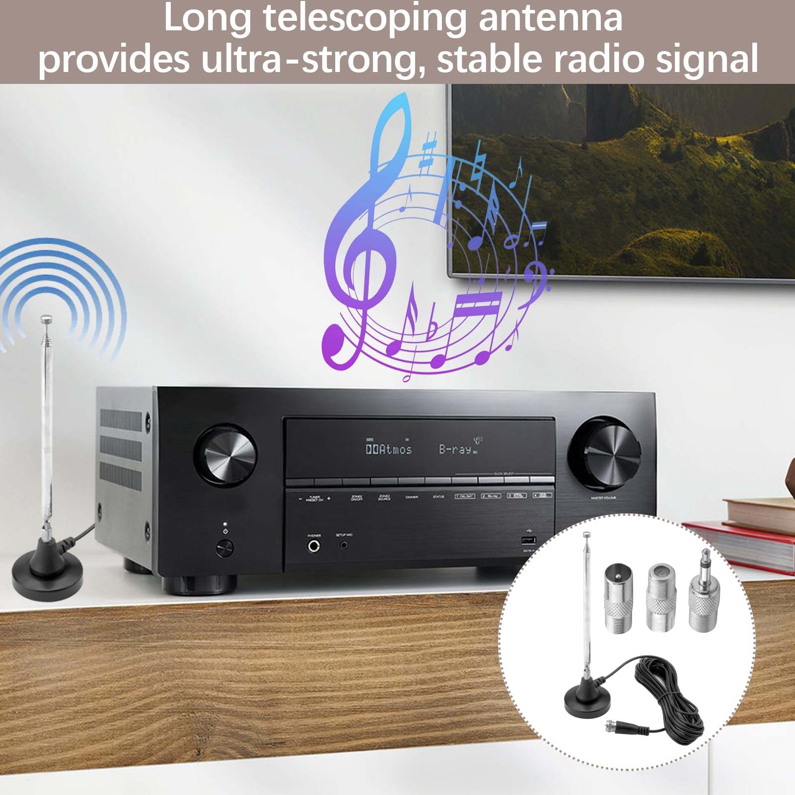 YIZWINS Antenna FM/DAB Con Base Magnetica E Cavo 3m – Compatibile Con Sistemi Stereo, Ricevitori E Radio Portatili