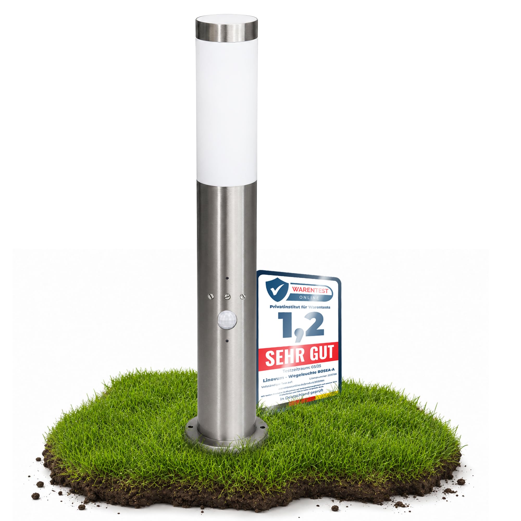 BOSEA - Lampada da vialetto, effetto dissuasivo, 50 cm, per E27, in acciaio inox, IP44