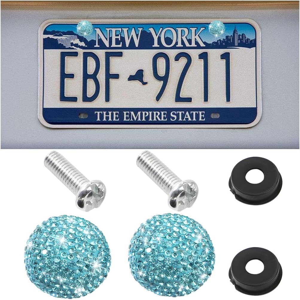 AUCELI 2PCS Bling Car License Plate Screw Caps, Rhinestone