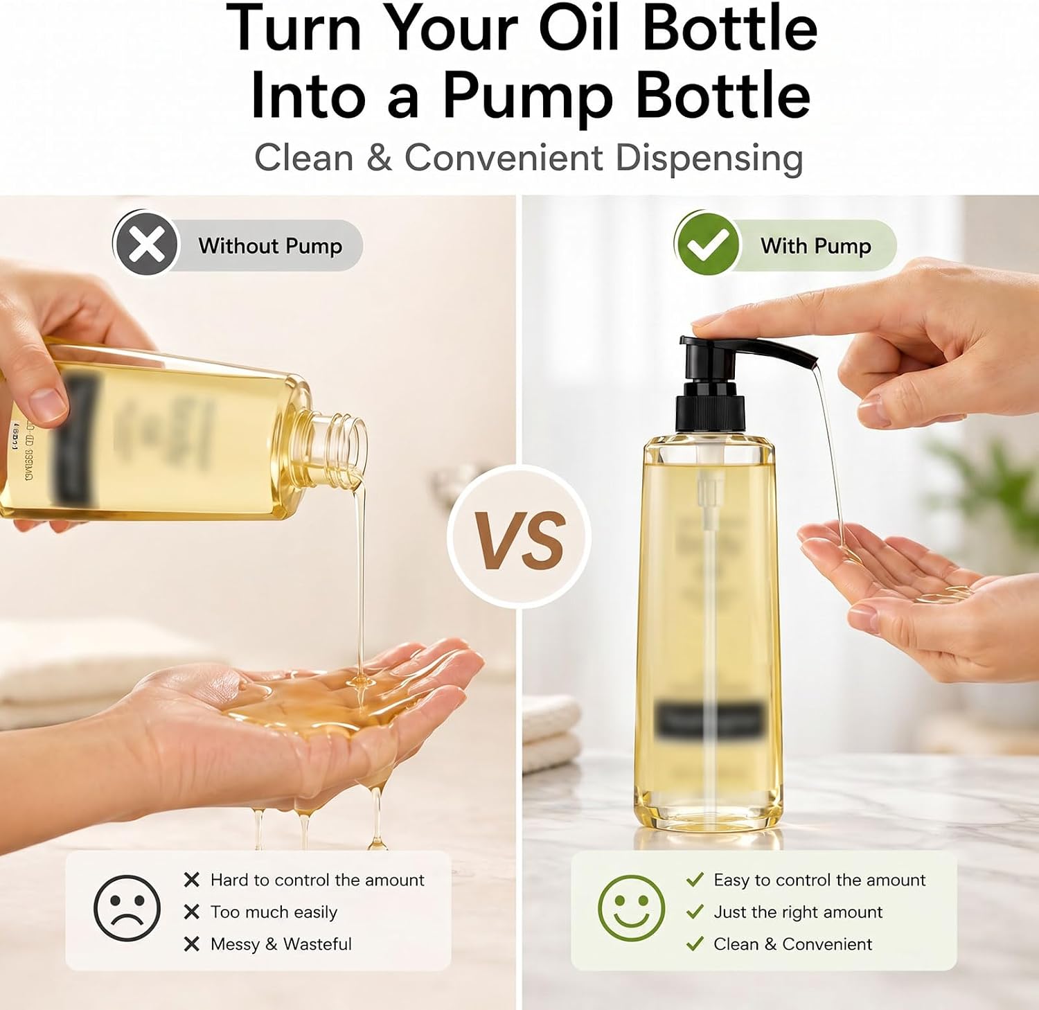 Ronyes Body Oil Pump Dispenser Replacement Compatible with Neutrogena 16 fl oz Body Oil Bottle 3 Pack, Replacement Oil Pump, Leak-Proof with Long Dip Tube, Black