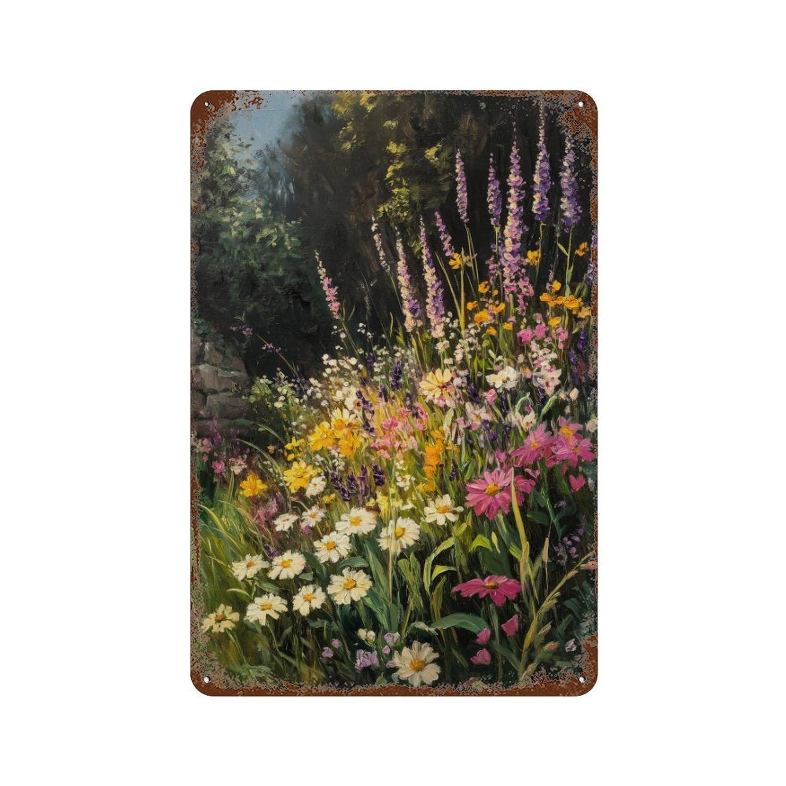 Wildflower Meadow Dark Academia Cottagecore Decor Antique Botanical Illustration Enchanted Nature Rustic Vintage Wall Decor Art Metal Tin Poster Modern Home Decor Art Home Bar Shop Decorations Vintag
