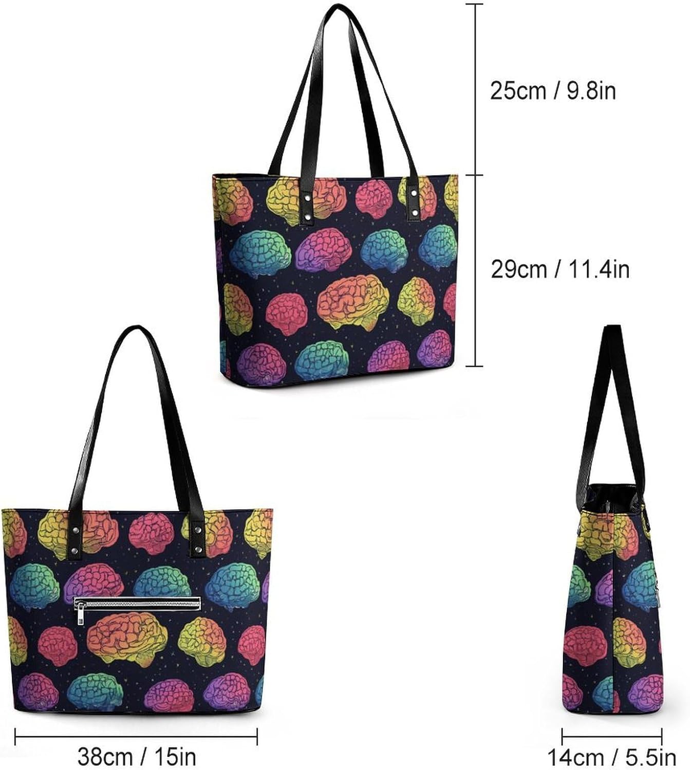 Rainbow Brains Pattern Women's Satchel Handbags Tote Shoulder Bag Purses for Travel Shopping Work