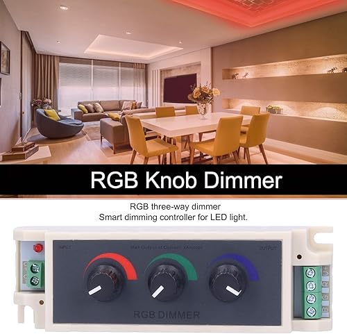 Miniatura 5 de AUHX Controlador RGB, atenuador de perilla RGB ajustable de 3 canales, para módulos RGB tira de luz LED