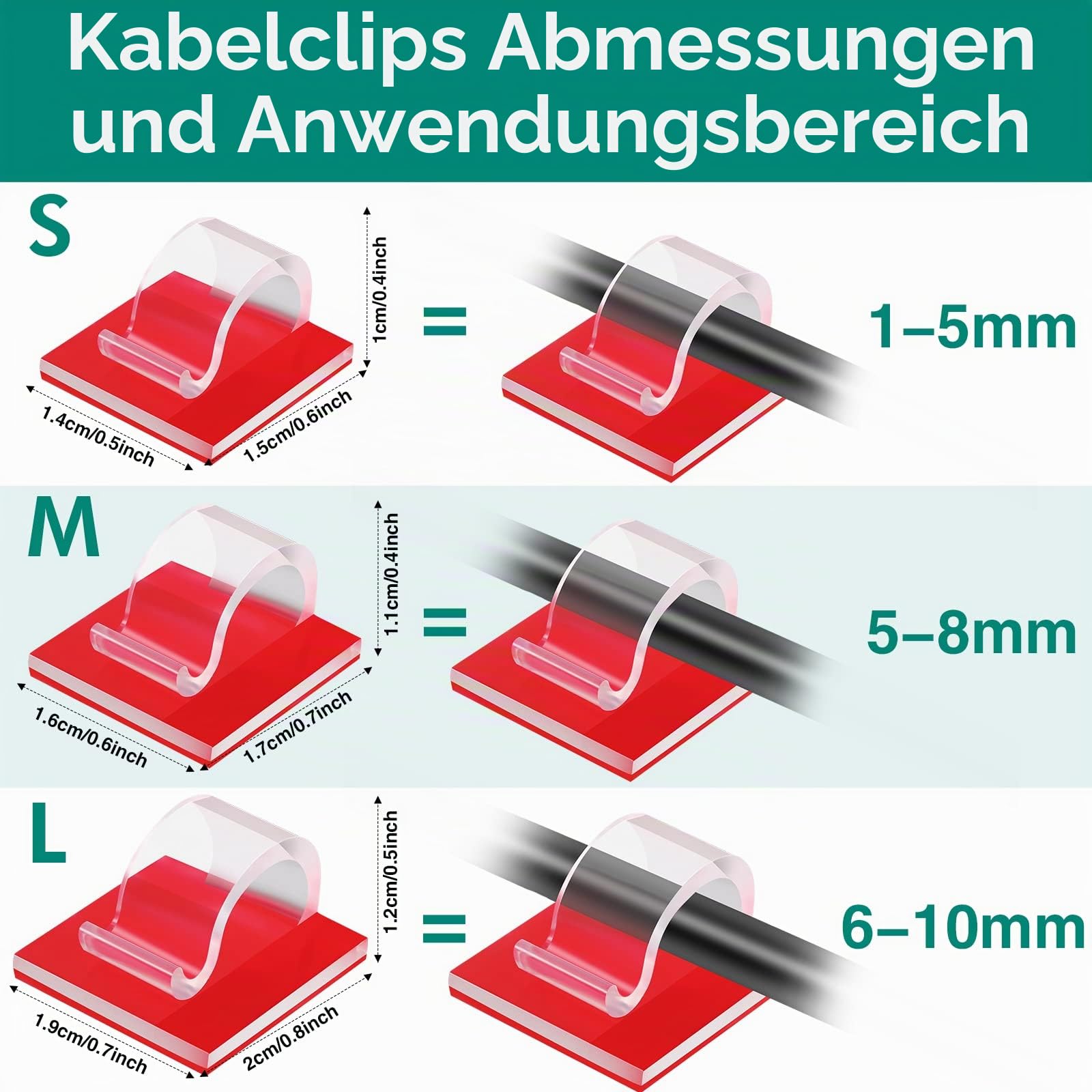 60 Stück Mini Kabelclips Selbstklebende Kabelklemmen Kabel Organizer Clips Außen Kabelhalter Kabel Management Lichterkette Befestigung für Zuhause Büro Auto Tisch (Klar, M)