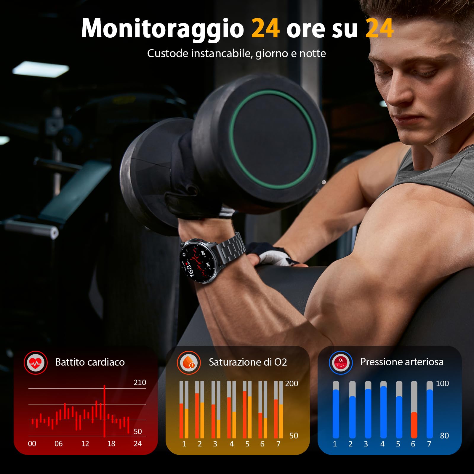 SLOKSFil Smartwatch Uomo con Chiamate Bluetooth, 1.52" HD Orologio Intelligente Fitness, con 1000 mAh 24/7 Cardiofrequenzimetro SpO2 Sonno 110+ Sport Impermeabile IP68, per Android iOS (Acciaio Nero)