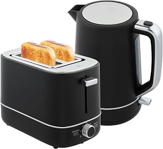 HOMCOM Kettle Toaster Set 2200W 1.7L Kettle, 2 Slices Toaster, 6 Levels of Roasting, Heating & Defrosting, Breakfast Set with Lime Filter & Crumb Picker, UK Otter Thermostat Black