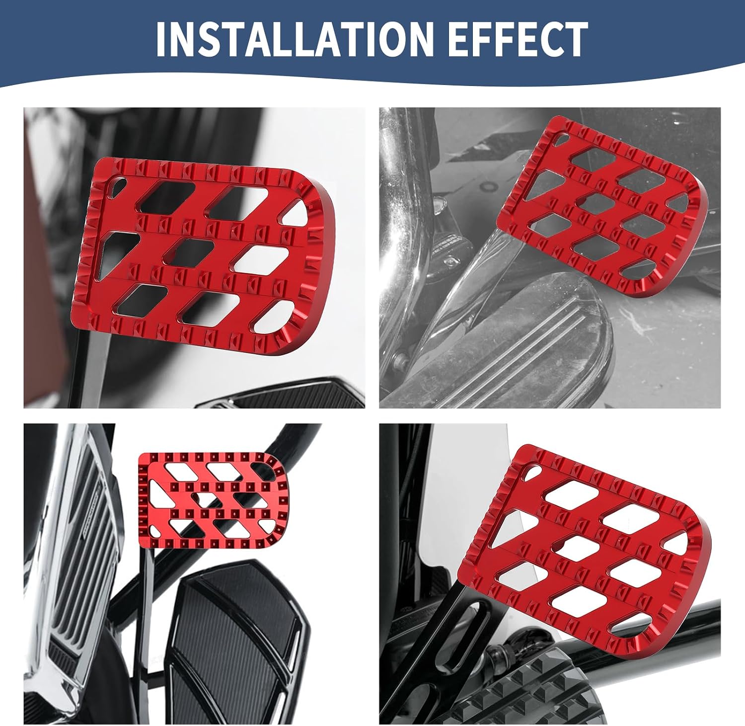 Mx Brake Pedal Pad Fit For Harley 1980-later Touring Street Glide Road King Road Glide Electra Glide 2012-2016 FLD 1986-2017 FL Softail Fat Boy Cross Bones (Red)