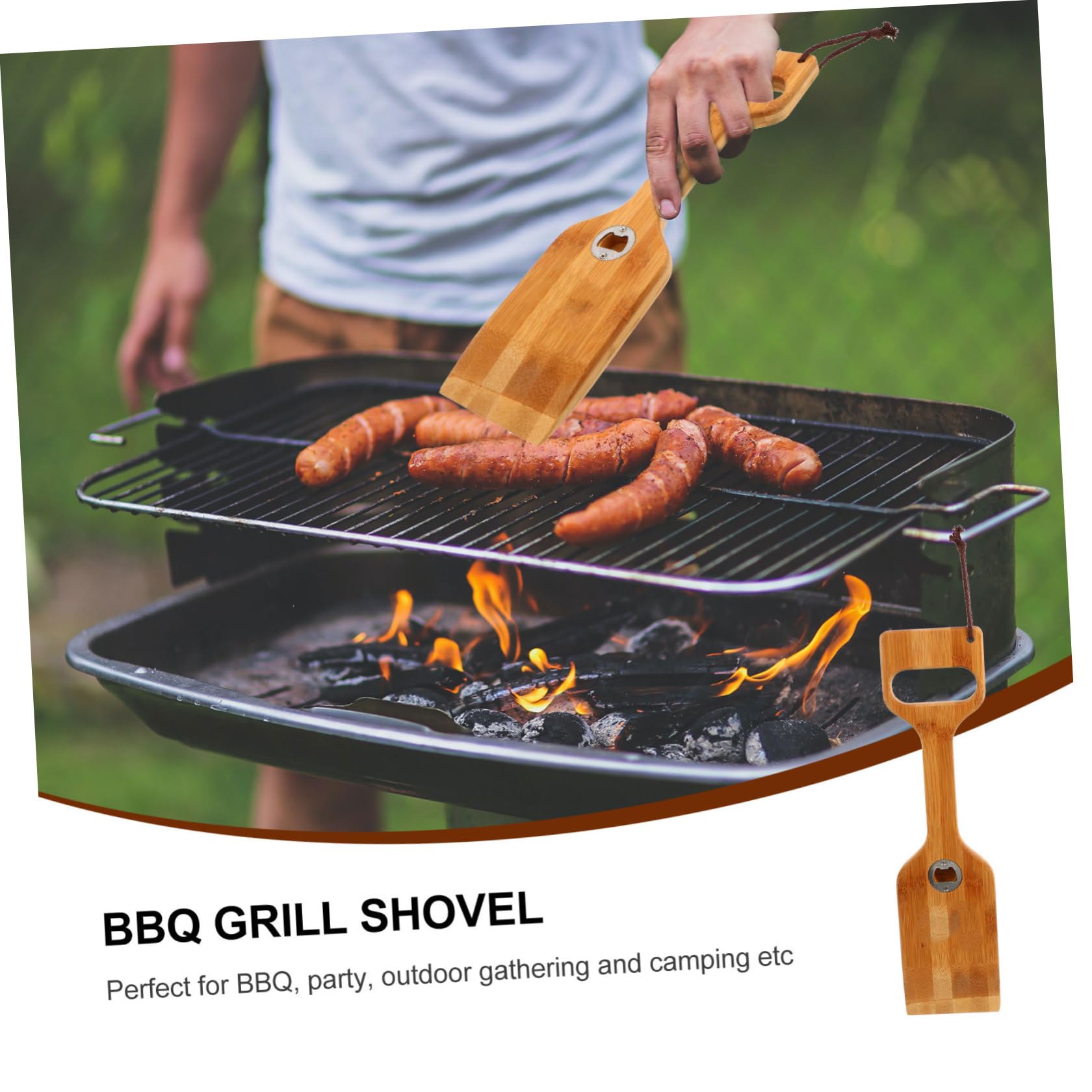 Pelle à Barbecue en Bois, Lot de 2, avec Ouvre-Bouteille